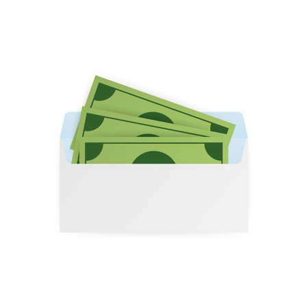 Some dollar bills in white envelope. Send money concept. Vector stock illustration.のイラスト素材