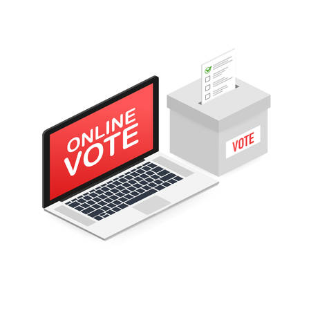 Flat isometric vector concept voting online, e-voting, election internet system. Vector stock illustration.のイラスト素材