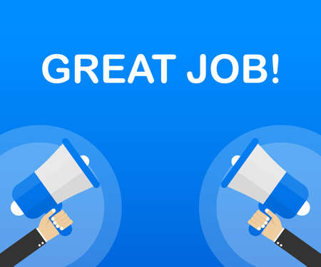 Megaphone Hand, business concept with text Great job! Vector stock illustrationのイラスト素材
