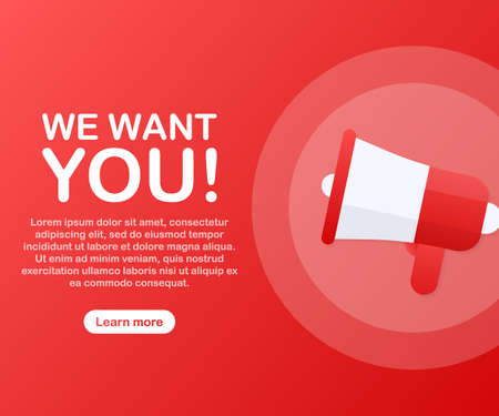 Megaphone Hand, business concept with text We want you! Vector stock illustrationのイラスト素材