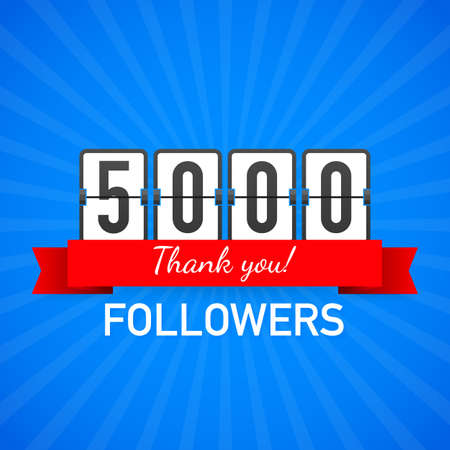 5000 followers, Thank You,  social sites post. Thank you followers congratulation card. Vector stock illustration.のイラスト素材