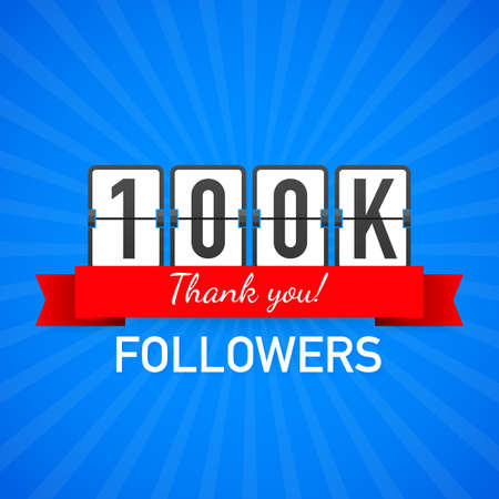 100k followers, Thank You,  social sites post. Thank you followers congratulation card. Vector stock illustration.のイラスト素材
