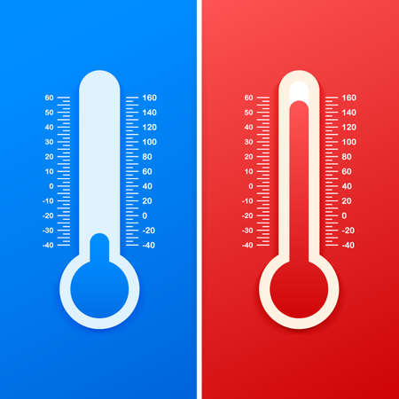 Weather thermometer. Warm and cold temperatures. Vector stock illustration.
