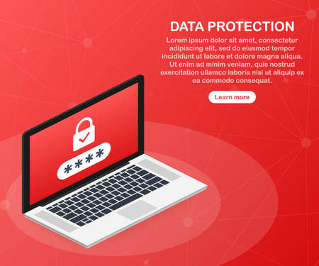 Data Protection on laptop, privacy, and internet security. Vector stock illustration.のイラスト素材