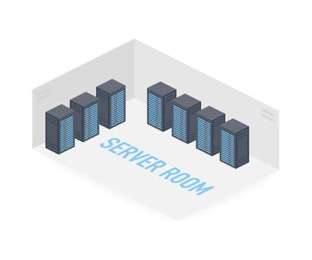 Server room isometric image, information storage and processing room. Vector stock illustration.のイラスト素材