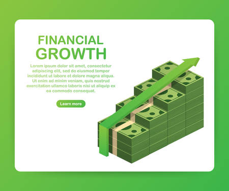 Profit or financial growth concept. A stack of money up arrow. Profit graph in flat style. Vector stock illustration.のイラスト素材
