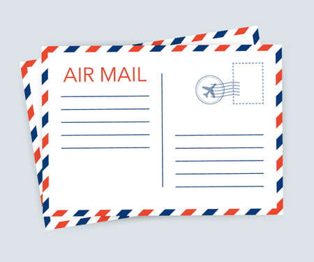 Air mail envelope with postal stamp isolated on white background. Vector stock illustration.のイラスト素材