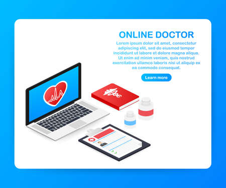 Doctor online concept with character. Can use for web banner, infographics, hero images. Vector stock illustration.のイラスト素材
