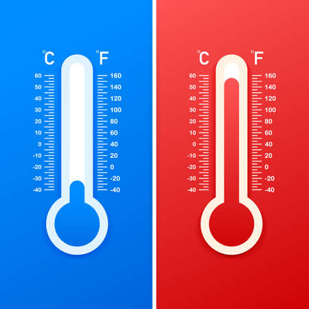 Weather thermometer. Warm and cold temperatures. Vector stock illustration.のイラスト素材