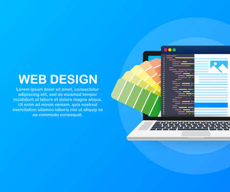 Web design illustration. Concept of creating websites, designed banners for ui, ux design and web design. Vector stock illustration.のイラスト素材