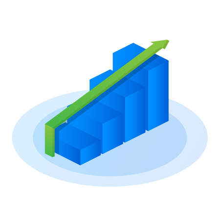 Growth graph chart, market success, stock bar up isometric flat icon. Vector stock illustration.のイラスト素材