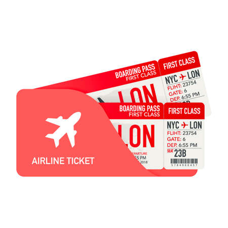 Airline tickets or boarding pass inside of special service envelope. Tickets icon. Vector stock illustration.のイラスト素材