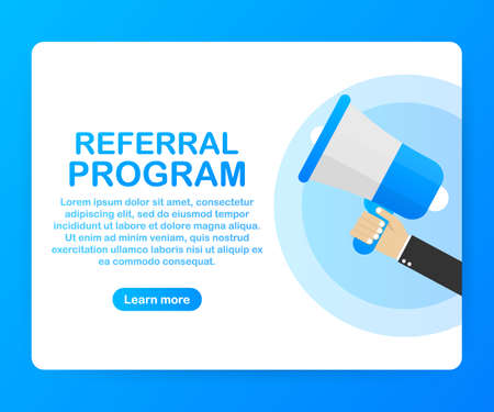 Hand Holding Megaphone with Referral program. Vector stock illustration.のイラスト素材