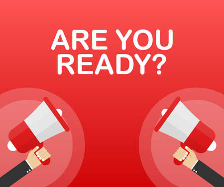 Hand Holding Megaphone with Are you ready? Vector illustration.のイラスト素材