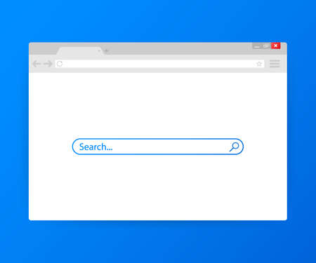 Simple browser window on blue background. Browser search. Web browser in flat style. Vector stock illustration.のイラスト素材