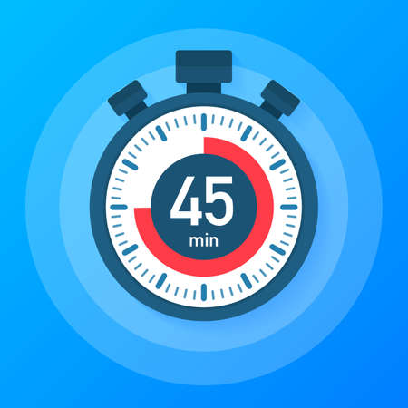 The 45 minutes, stopwatch vector icon. Stopwatch icon in flat style, timer on on color background.  Vector stock illustration.のイラスト素材