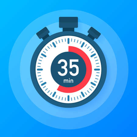 The 35 minutes, stopwatch vector icon. Stopwatch icon in flat style, timer on on color background.  Vector stock illustration.のイラスト素材