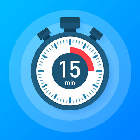 The 15 minutes, stopwatch vector icon. Stopwatch icon in flat style, timer on on color background.  Vector stock illustration.のイラスト素材