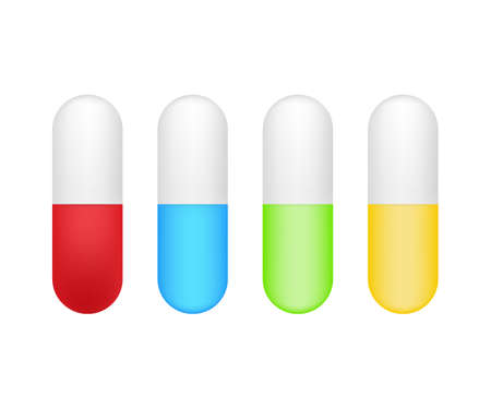 Capsule pill. Realistic pills blister with capsules on white background. Vector stock illustration.のイラスト素材
