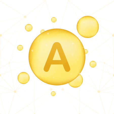 Vitamin A gold shining icon. Ascorbic acid. Vector stock illustration