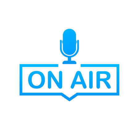 Podcast icon like on air live. Podcast. Badge, icon, stamp, logo. Radio broadcasting or streaming. Vector stock illustration.のイラスト素材
