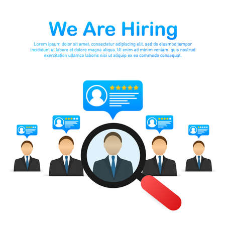 We are hiring. Recruitment concept. Hire workers, choice employers search team for job. Resume icon. Vector stock illustration.のイラスト素材