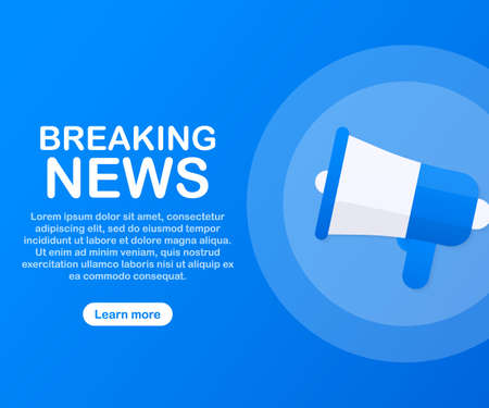 Hand Holding Megaphone with Breaking news. Vector stock illustration.のイラスト素材