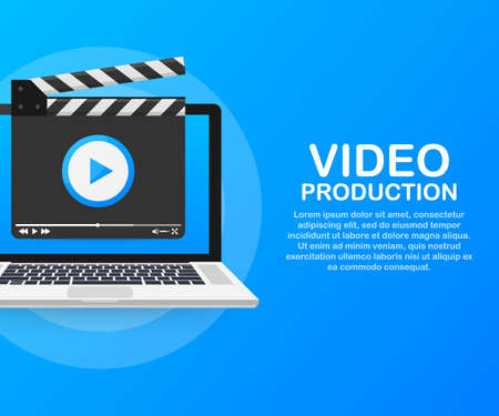 Content production, development, article writing, video. Video production. Vector stock illustration.のイラスト素材