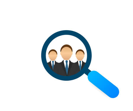 Search for job symbol with magnifying glass in modern flat design. Vector stock illustration.のイラスト素材