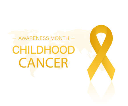 Background with realistic gold ribbon. World childhood cancer symbol. Vector stock illustration.のイラスト素材