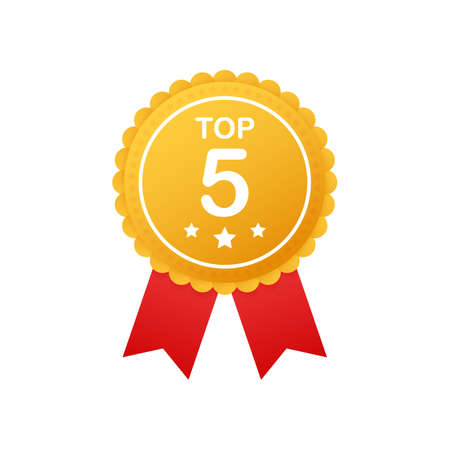 Top 5 rating badges. Top five Badge, icon, stamp. Vector stock illustration.のイラスト素材