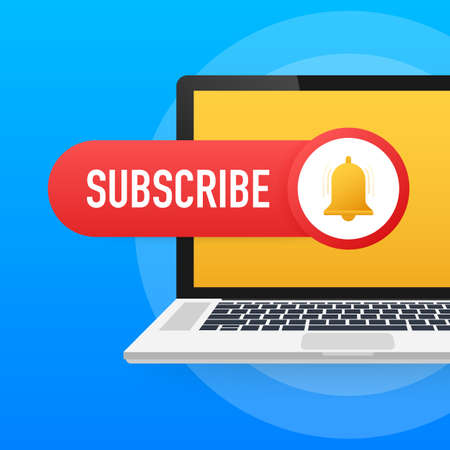 Subscribe Button Template with the notification bell on laptop. News subscribe button. Business concept subscribe. Vector stock illustration.のイラスト素材