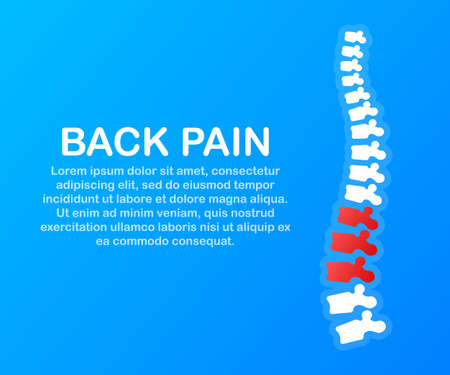 Back pain. Human spine with pain isolated silhouette. Spine pain medical center, clinic, rehabilitation. Vector stock illustration.のイラスト素材