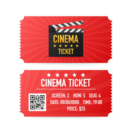 Cinema tickets isolated on white background. Realistic front view. Movie banner. Cinema Movie Tickets Set. Vector stock illustration.のイラスト素材