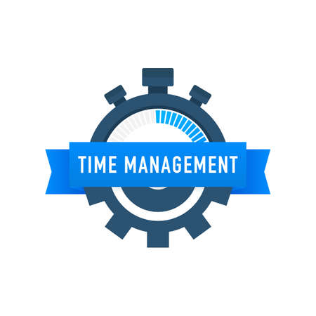 Time management label with character and text place. Can use for web banner, infographics, hero images. Vector stock illustration.のイラスト素材