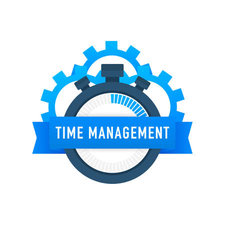 Time management label with character and text place. Can use for web banner, infographics, hero images. Vector stock illustration.のイラスト素材