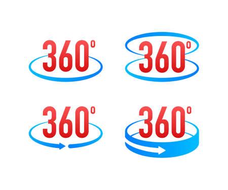 360 degrees view sign icon. Signs with arrows to indicate the rotation or panoramas to 360 degrees. Vector stock illustration.のイラスト素材