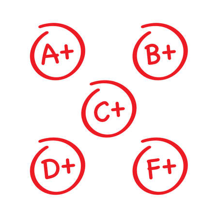 Grade results set. Hand drawn vector grade in red circle. Vector stock illustration.のイラスト素材