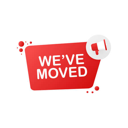 We have moved. Moving office sign. Clipart image isolated on red background. Vector stock illustration.のイラスト素材