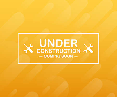 Under construction website page with black and yellow striped borders. Border stripe web. Vector...