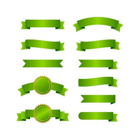 Green ribbons banners. Set of ribbons. Vector stock illustration.のイラスト素材