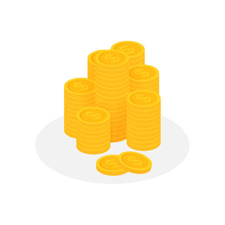 Coins stack, golden penny cash pile. Vector stock illustration.のイラスト素材