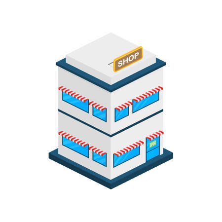 Isometric shop or market store front exterior facade. Vector stock illustration.のイラスト素材