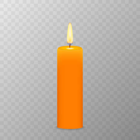 Realistic burning candle. Transparency grid. Vector illustrationのイラスト素材