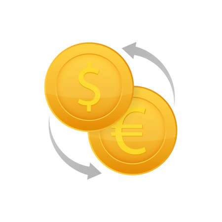 Money exchange icon. Banking currency sign. Euro and Dollar Cash transfer symbol. Vector illustration.のイラスト素材