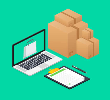 Online shopping e-commerce concept with online shopping and marketing icon. Vector illustration.のイラスト素材