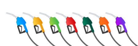 Fueling gasoline or diesel vector web banner. Filling stations network, petroleum. Vector illustration.のイラスト素材