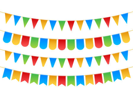 Birthday party invitation banners. Set of flag garlands. Vector illustration.のイラスト素材