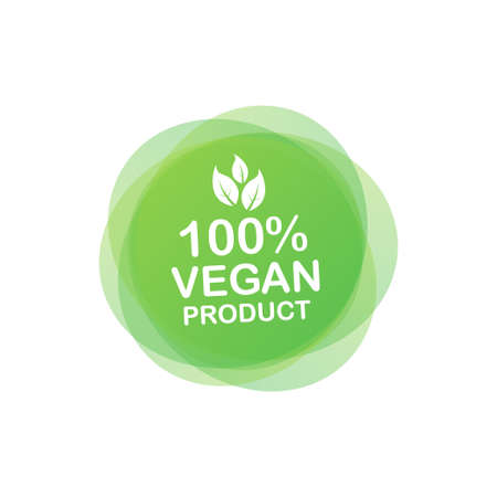100 percent vegan product. Healthy food labels with lettering. Vegan food stickers. Organic badge. Lettering Natural. Vector illustration.のイラスト素材
