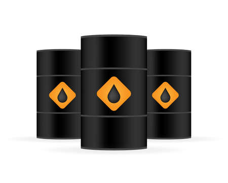 Blank realistic black oil barrel on white background. Vector illustration.のイラスト素材